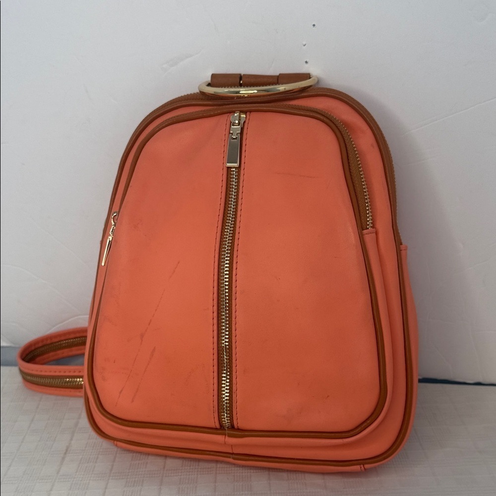 Valentina Italian Orange Pebbled Leather Sling Backpack/Shoulder Bag 🍊